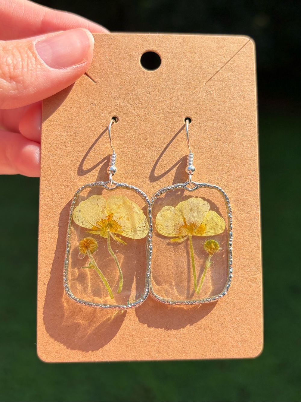 E24 Handmade Real Pressed Flower Resin Earrings Silver Floral Botanical Jewelry